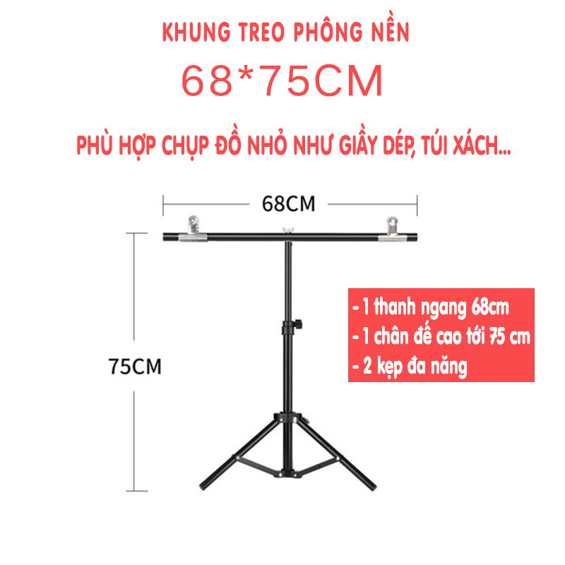 Bộ khung chữ T treo phông nền chụp ảnh sản phẩm, thời trang, lookbook, livestream bán hàng chuyên nghiệp 3 kích thước nhỏ, vừa, lớn