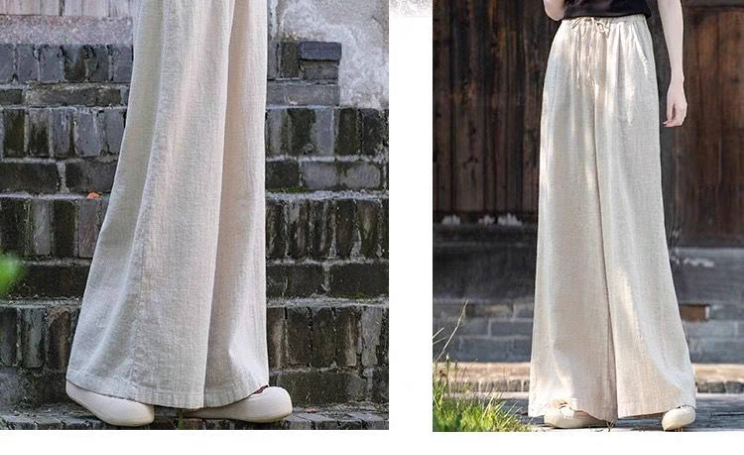Quần dài linen ống rộng lưng cao YOLINEN cạp thun cột dây cao cấp nhiều màu QD08