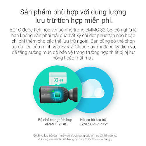 Tăng Pin NLMT-Camera Wi-Fi EZVIZ BC1C Pin Sạc 7800mAh, Bộ Nhớ Trong 32GB, Ngoài Trời-Hàng Chính Hãng