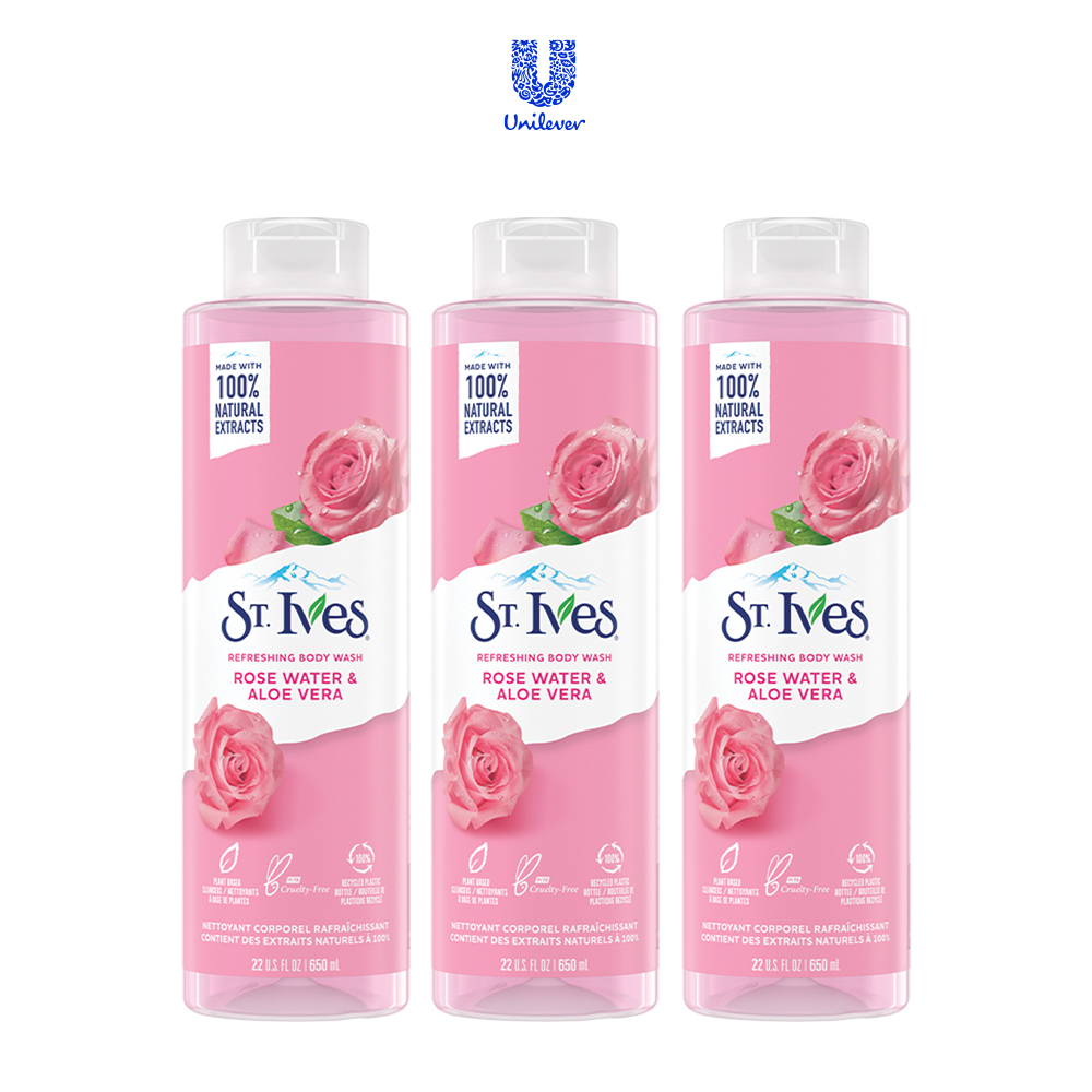 Combo 3 chai Sữa tắm dưỡng da St.Ives Hoa Hồng và Lô Hội 650ml