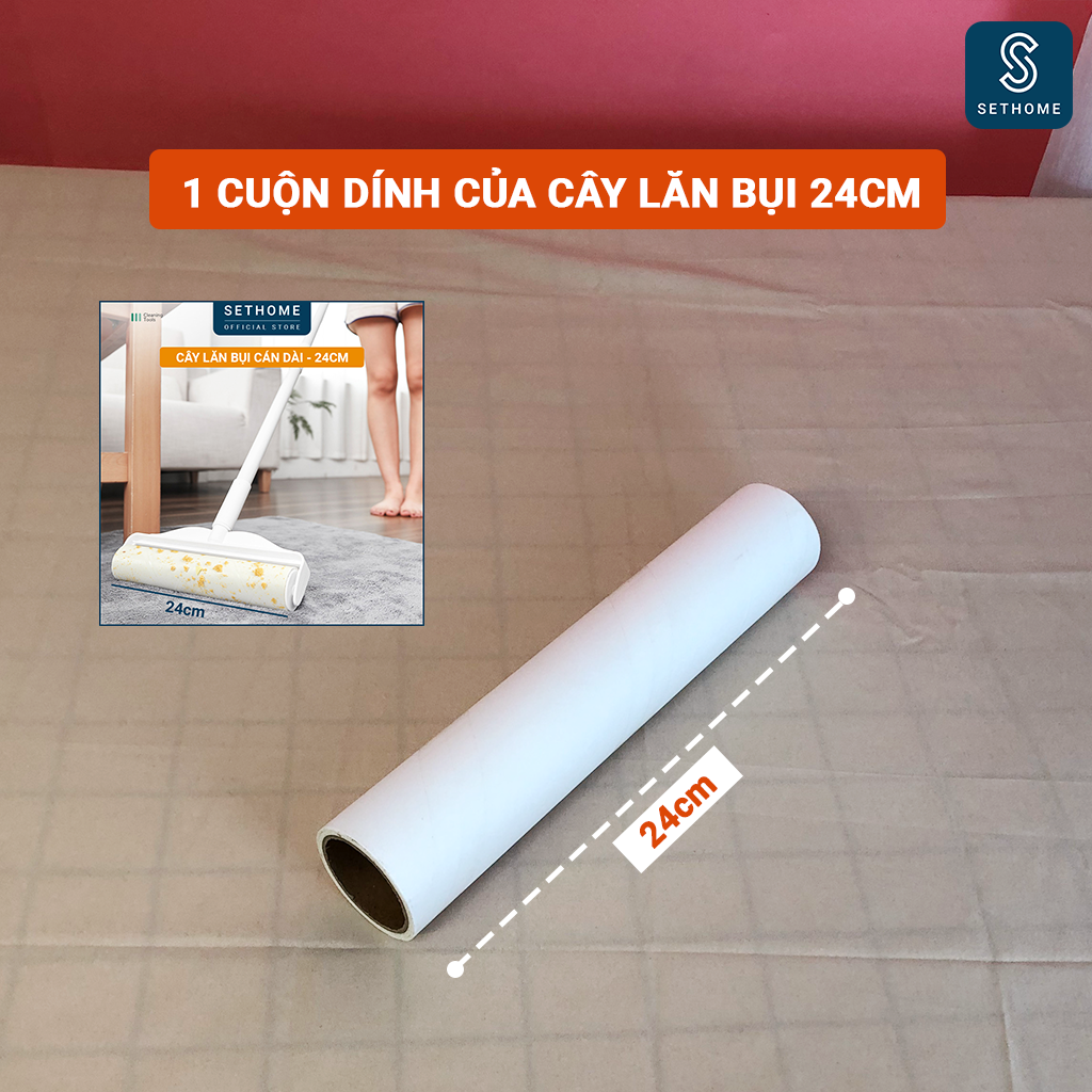 Cuộn dính của cây lăn bụi cán dài 24cm SETHOME lõi dính thay thế làm sạch ga gối quần áo rèm cửa sàn nhà ghế sofa lông chó mèo