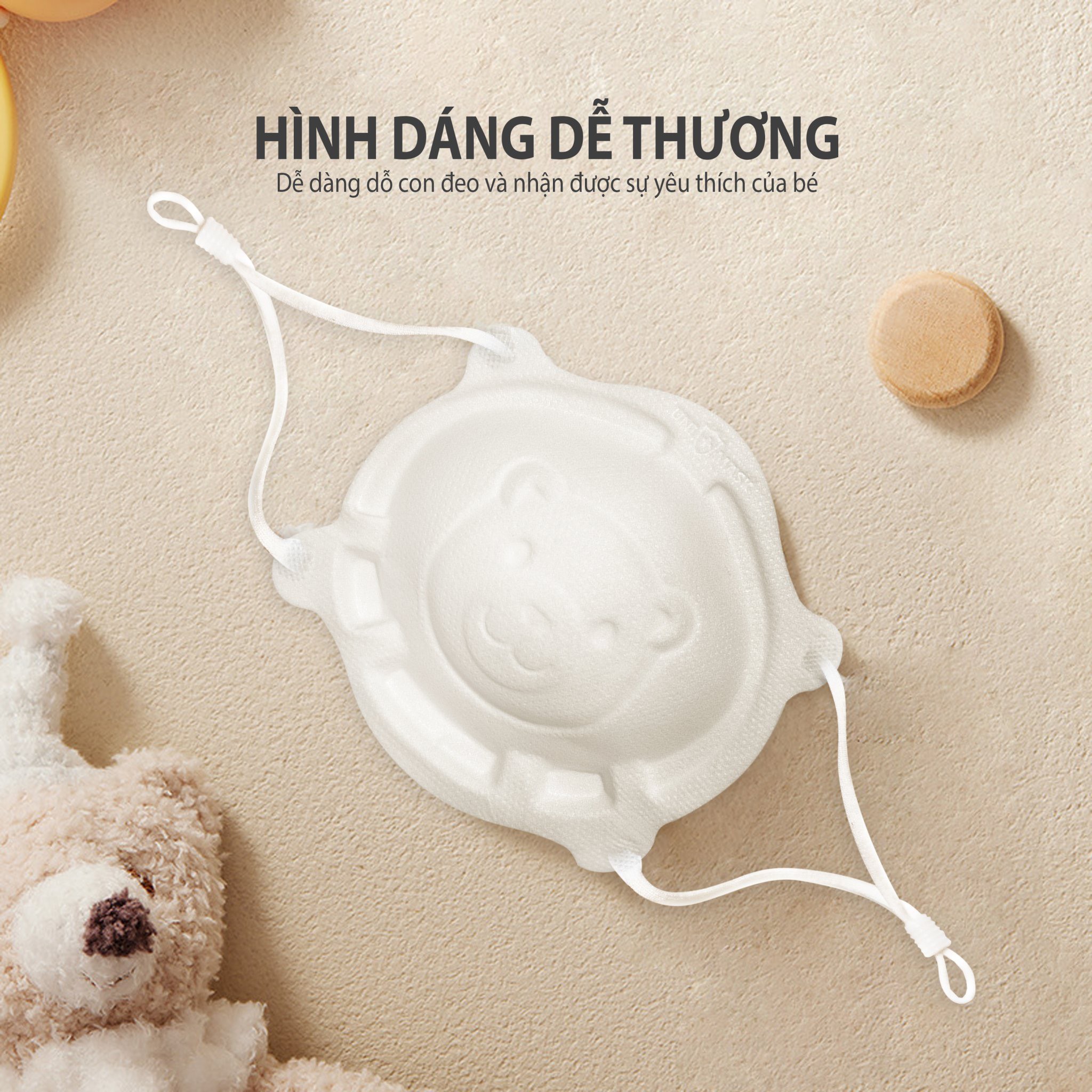 Set 3 chiếc Khẩu trang 3D hình gấu cao cấp cho bé