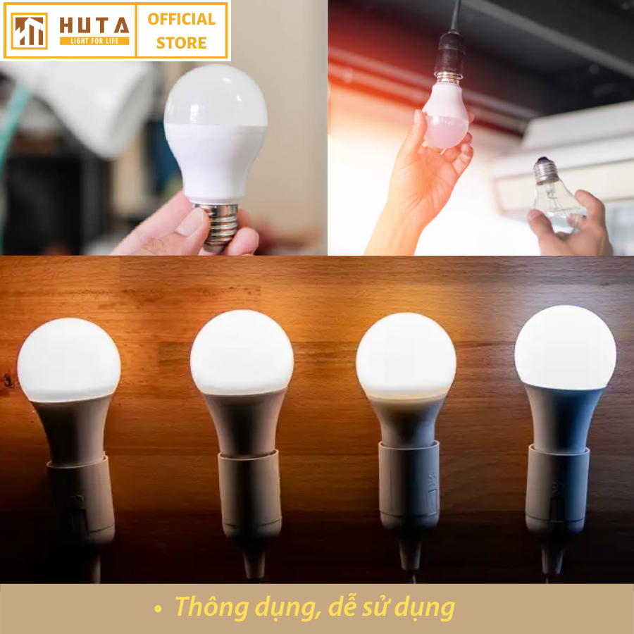 Combo Bóng Đèn Led Bulb HUTA 12w Đuôi E27, Tiết Kiệm Điện, Chống Nước, Ánh Sáng Trắng/Vàng, Trang Trí Quán Cà Phê, Nhà Hàng