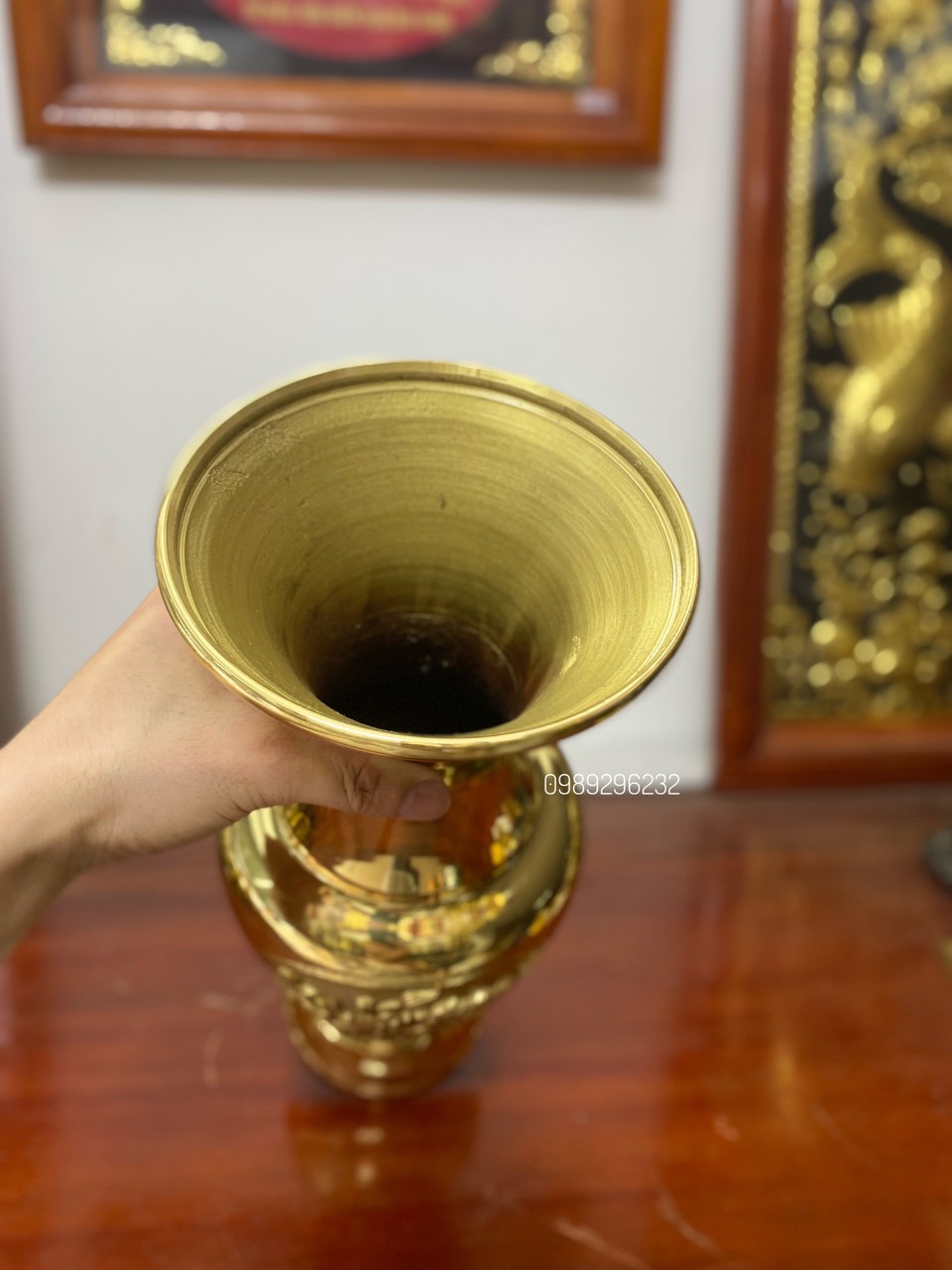 Lọ cắm hoa , lục bình bằng đồng vàng nguyên chất cao 41cm