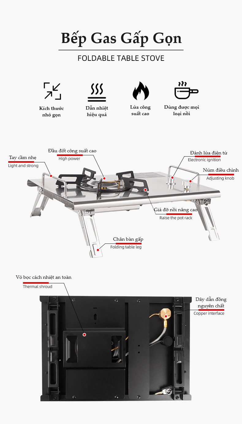 Bếp gas gấp cắm trại dã ngoại ngoài trời, Bếp gas gấp gọn có túi đựng kiểu dáng sang trọng, an toàn công suất lớn