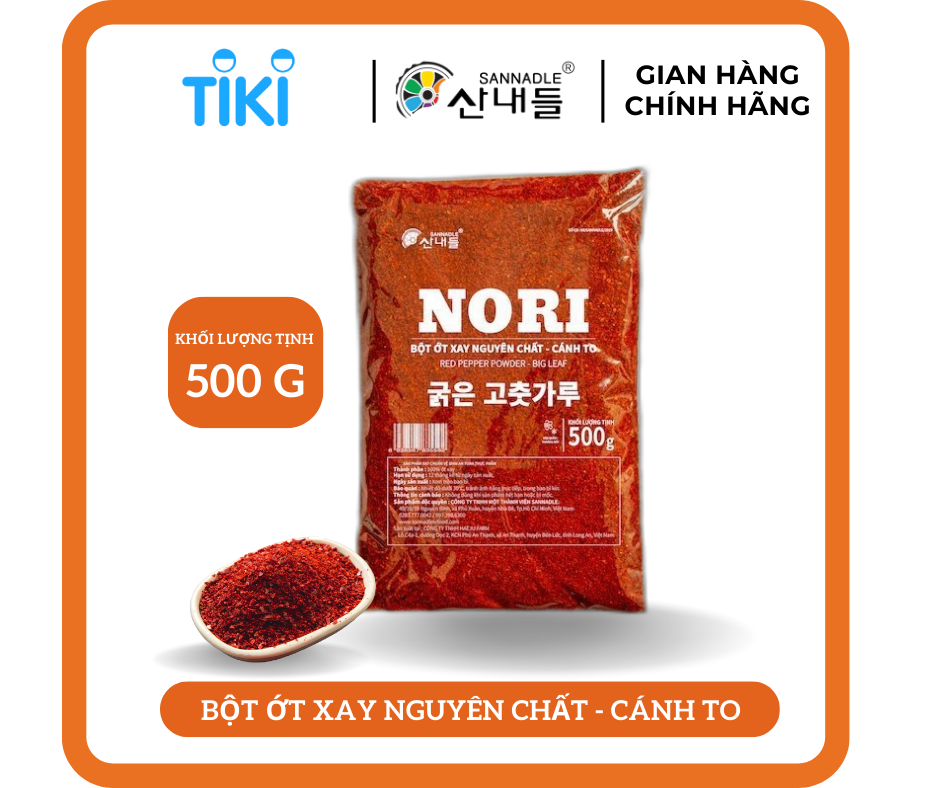 Bột ớt xay nguyên chất _ Loại cánh to NORI 500g - Dùng làm kim chi, chế biến các món ăn Hàn Quốc