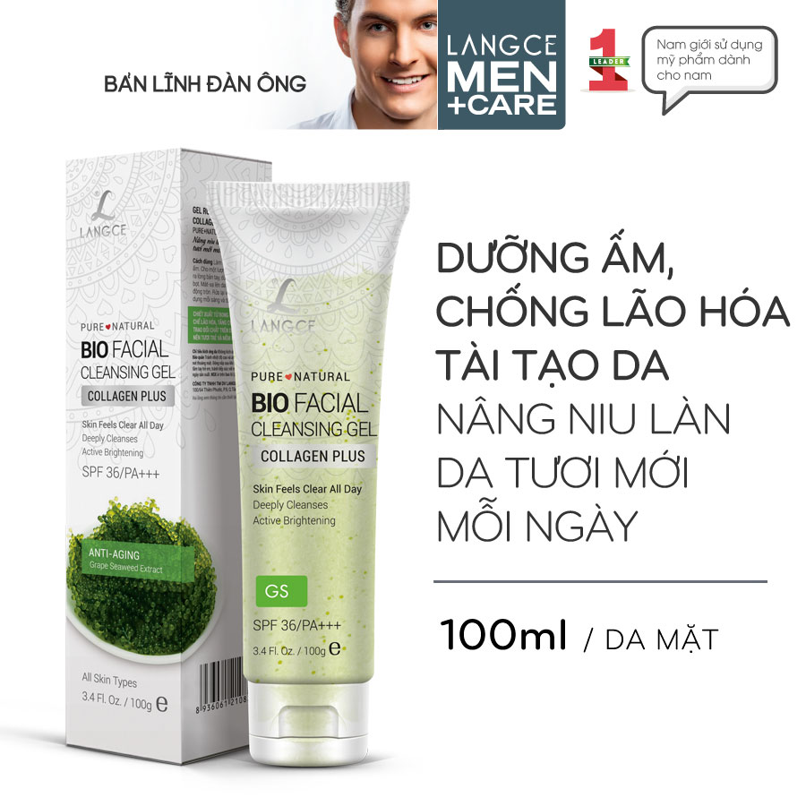 GEL RỬA MẶT COLLAGEN+ ĐẸP DA 100ml - RONG NHO BIỂN - GIỮ ẨM DA LANGCE dành cho Nam