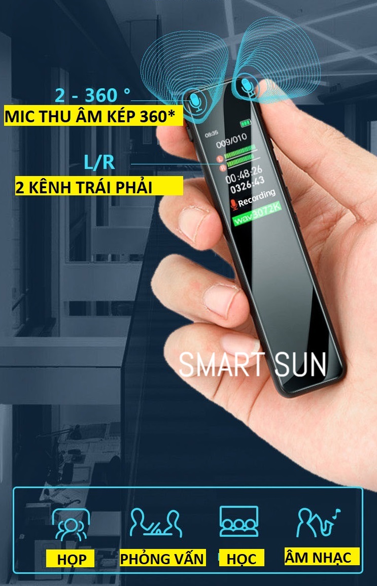 Máy ghi âm chuyên nghiệp siêu lọc âm, pin liên tục 20-30h. Chip thế hệ mới nhất 2024