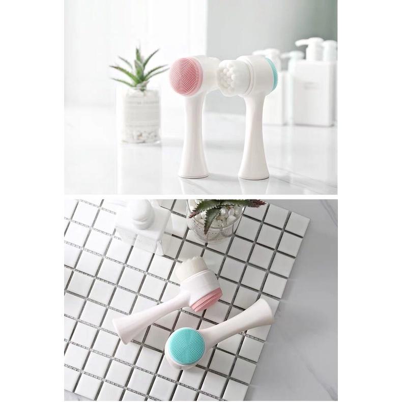Bàn chải massage da mặt hai đầu lông mềm silicon làm sạch lỗ chân lông babo