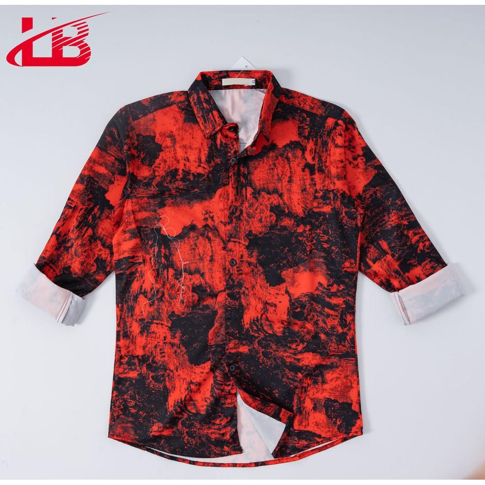 Áo sơ mi nam LB dài tay, vải lụa 3D phối màu sắc nét, phom body