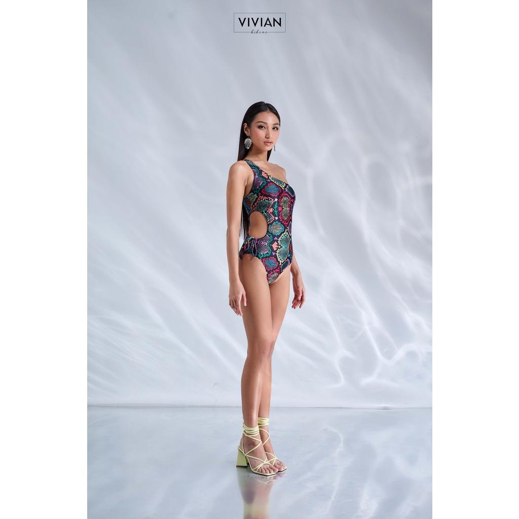 Đồ bơi nữ cao cấp dạng một mảnh lệch vai, eo cutout - Hoạ tiết - VS201_HOT