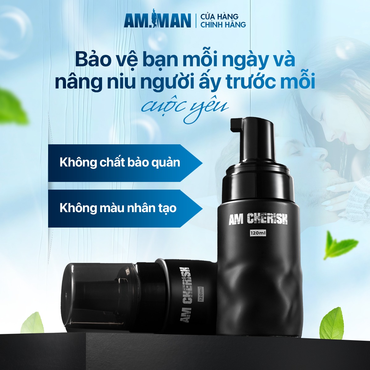 Combo tinh hoa nam giới AM MAN: Sữa tắm gội nam AM FANTASTIC 5in1 365ml &amp; Gel rửa mặt AM AGERASIA 100ml &amp; Bọt vệ sinh nam AM CHERISH 120ml kèm hộp túi làm quà tặng