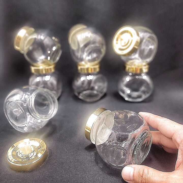 Hũ thủy tinh đựng gia vị 180ml mẫu Tròn Dẹt kiểu nghiêng 2 đáy - nắp nhựa vàng - hũ chưng yến thuỷ tinh, lọ đựng bánh kẹo, hạt dưa, tổ yến, mật ong, sữa ong chúa, thực phẩm, mỹ phẩm