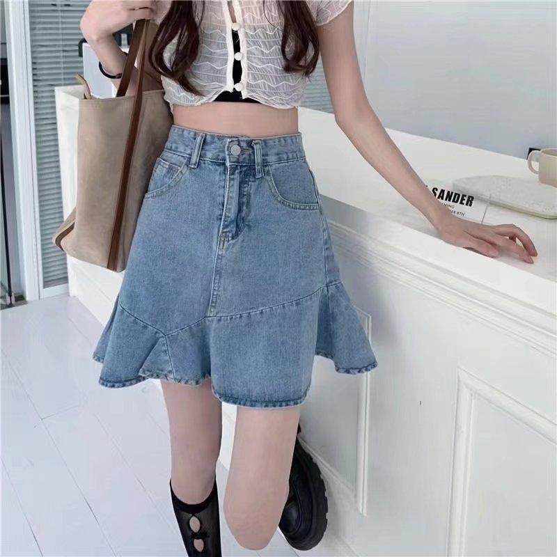 MS1098 Chân váy bò denim ngắn đuôi cá