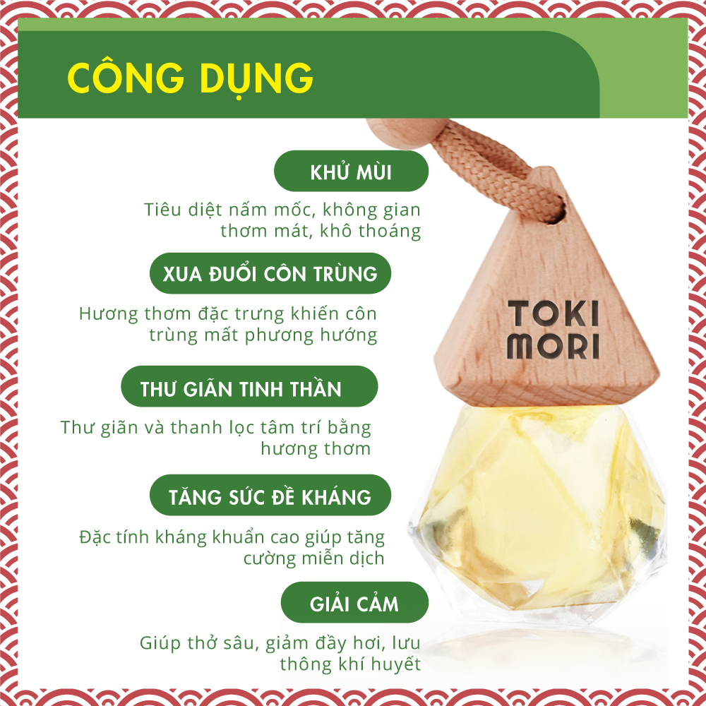 Tinh Dầu Sả Chanh Treo Xe TOKI MORI Xuất Khẩu Nhật Bản (10ml) 100% Thiên Nhiên, An Toàn Cho Trẻ, Xông Phòng, Khử Mùi, Thơm Xe, Chống Ói, Kháng Khuẩn