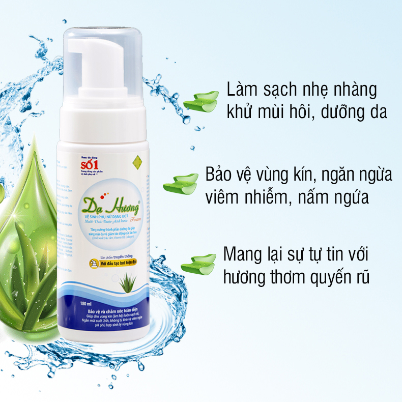 Dung dịch vệ sinh DẠ HƯƠNG dạng bọt đặc chế cho da nhạy cảm tinh chất lô hội 180ml JN-DH01