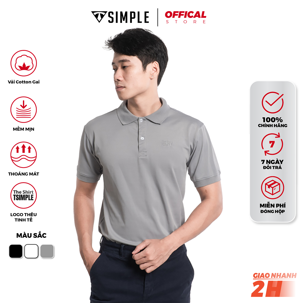 Áo Polo Nam cổ bẻ TSIMPLE cổ trụ thêu tay lỡ vải thun cá sấu Cotton thời trang, chuẩn form, sang trọng lịch lãm