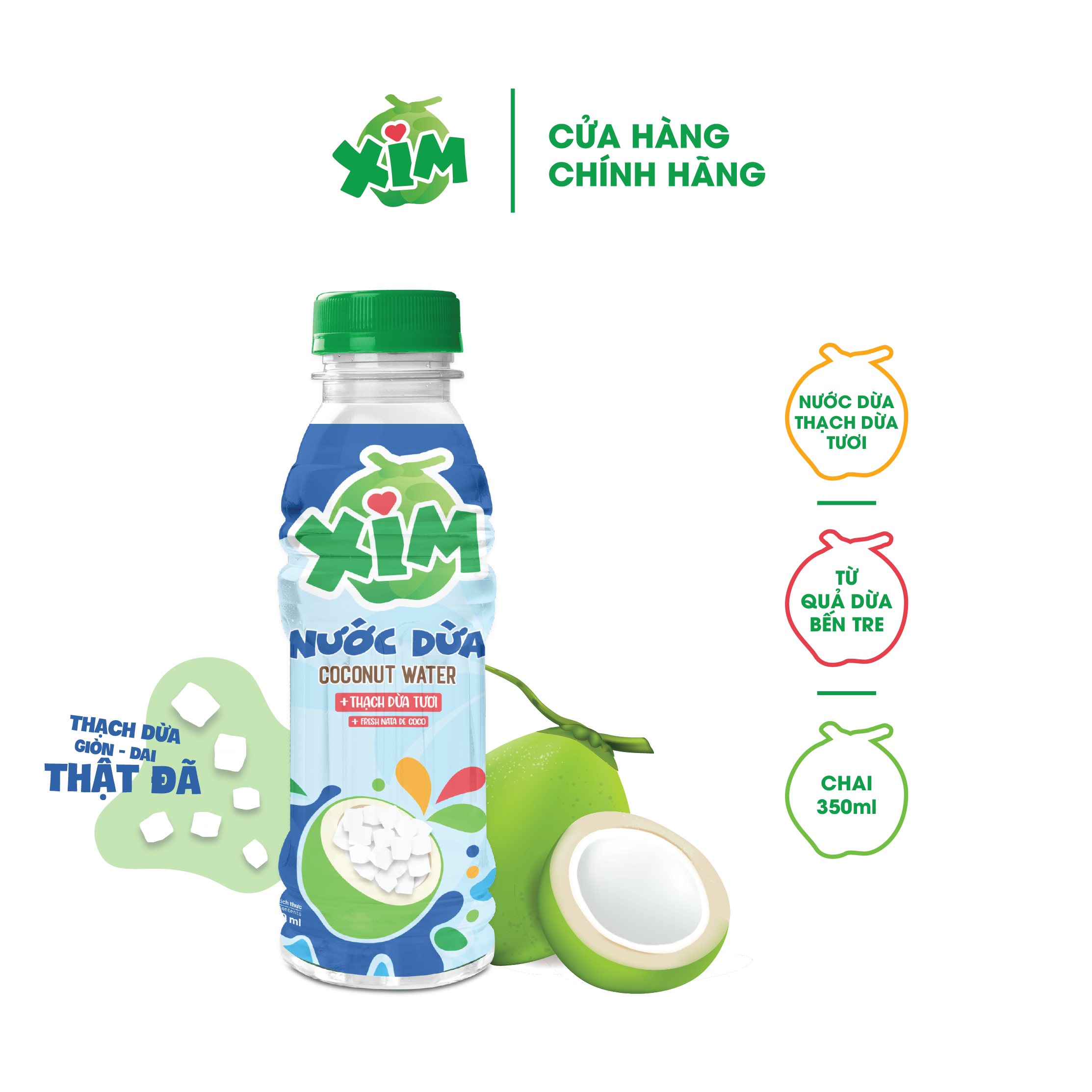 Thùng 24 Chai Nước Dừa Xim Có Thạch Chai PET 350ml
