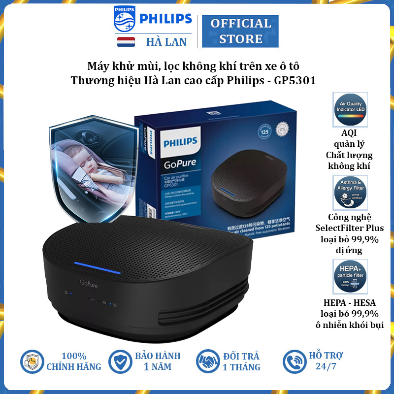 Máy khử mùi, lọc không khí trên xe ô tô thương hiệu Philips GP5301 - Hàng chính hãng