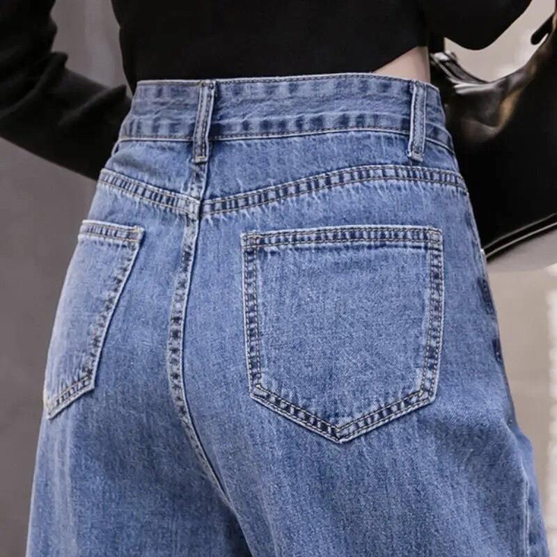 Quần Jean Nữ Ống Đứng Quần Bò Suông Nữ Ống Rộng Cạp Cao UlzzangTúi Trước Dày Dặn PINK BOUTQUE
