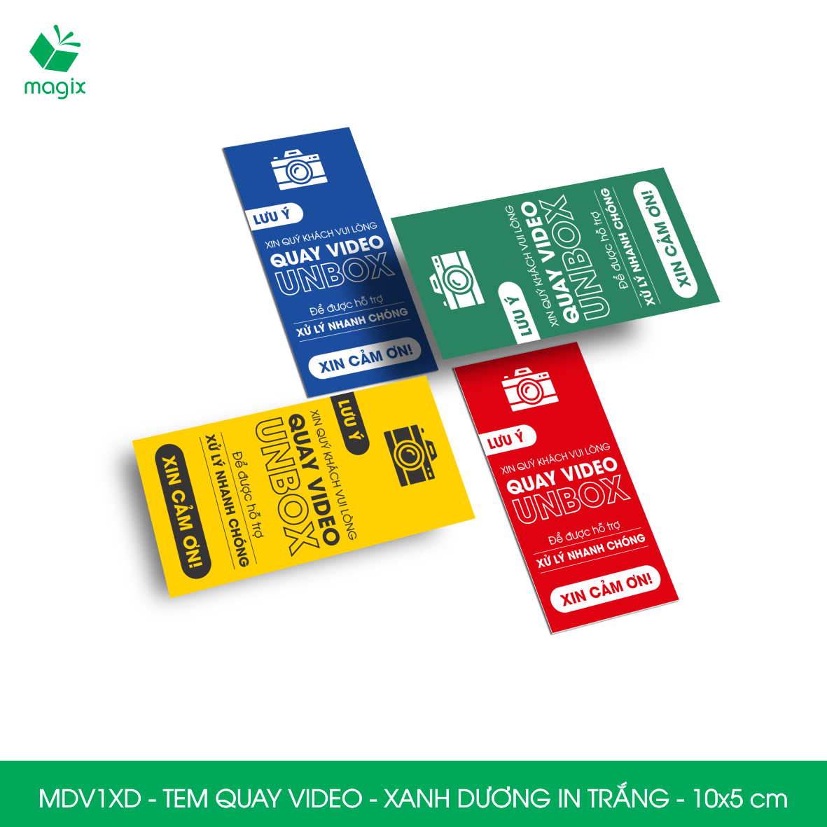 50 Tem chú ý quay video trước khi mở hàng, decal dán hộp - 10x5 cm - Xanh dương in trắng - MDV1XD
