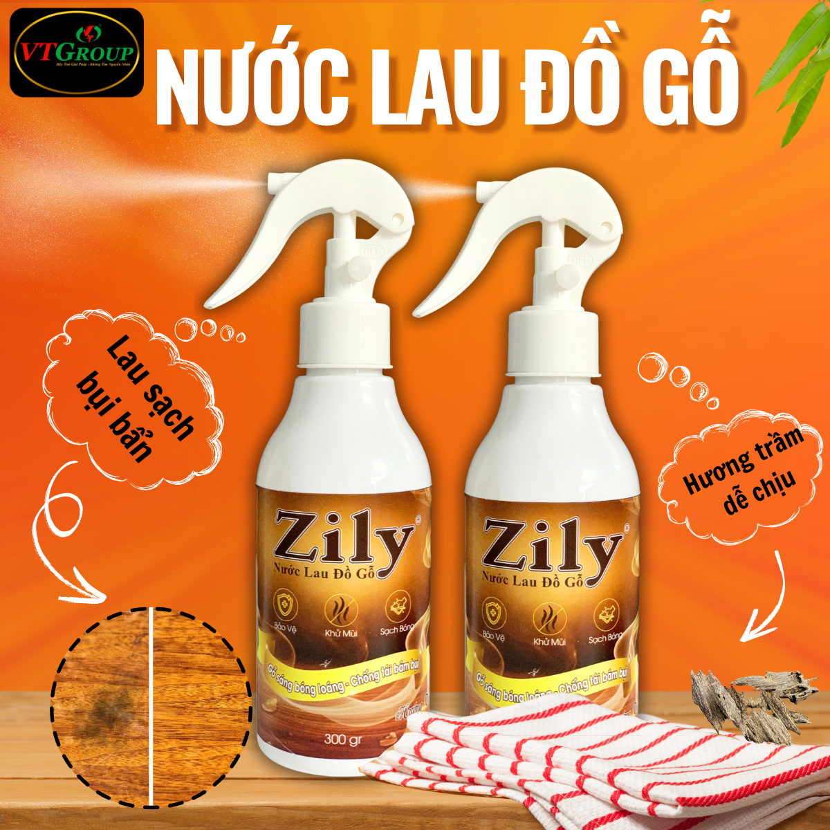 Nước Lau Đồ Gỗ Zily Chai 300 Gr - (20 Chai/Thùng) - Tặng 1 Chai Nước Rửa Tay Zily 500 Gr