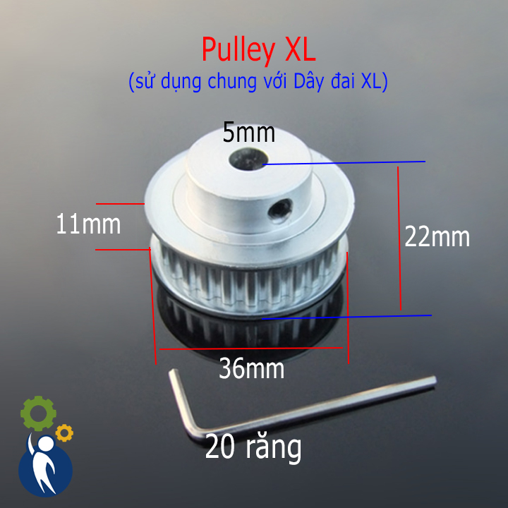 Buly, Puly, Pulley XL Trục 5mm - 20 Răng, sử dụng dây đai XL