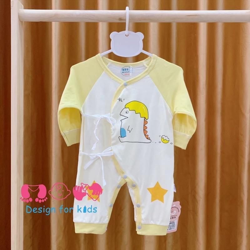 (Size 0-3m), (Size 3-6m) Bộ body dài tay không tất chân, dạng dây buộc, vải cotton mỏng mát cho bé (Link 2