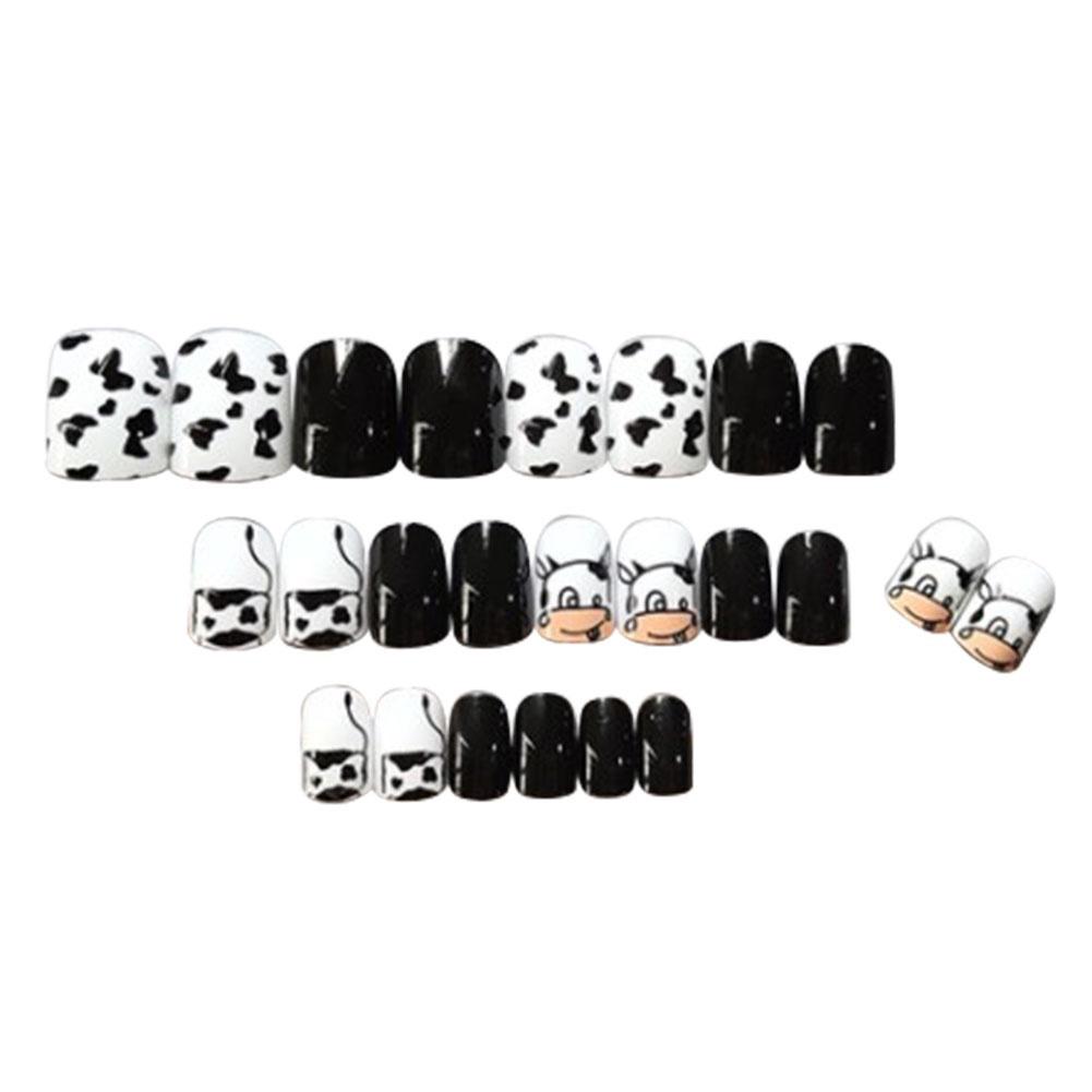 Set 24 Móng Tay Giả Họa Tiết Dễ Thương Kèm Keo Dán Hb
