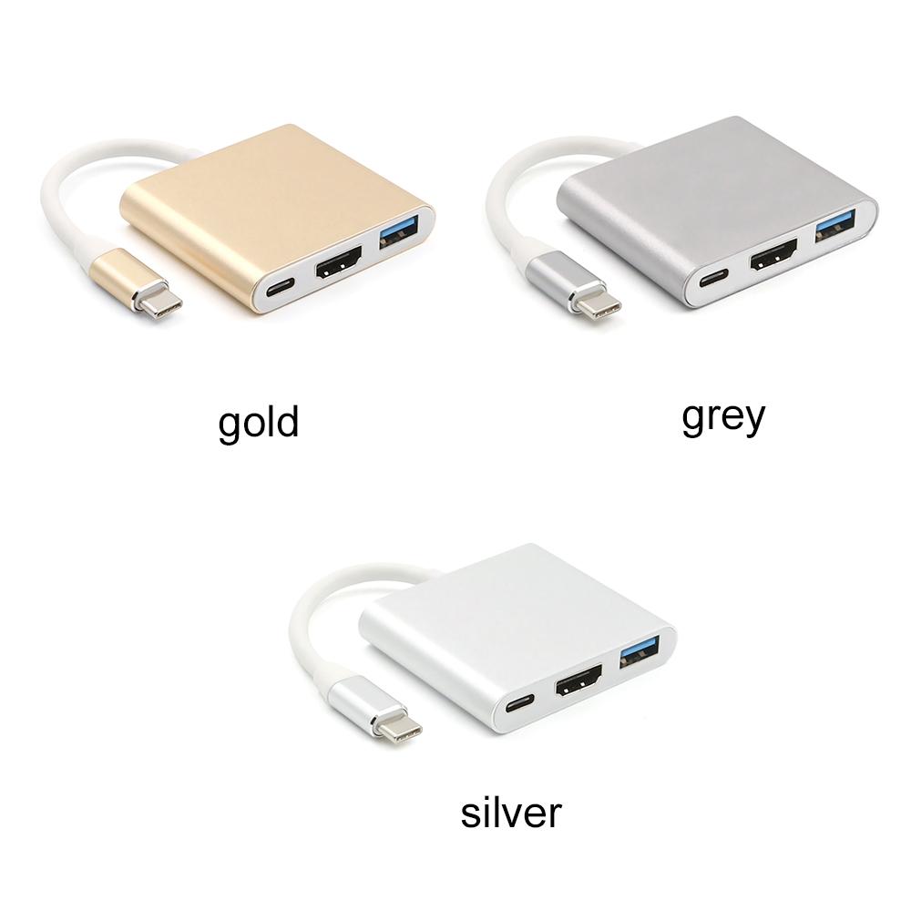 USB3.1 Type-C sang Giao diện đa phương tiện độ nét cao Bộ chuyển đổi 4k 3 cổng Thiết bị chuyển đổi Cáp hỗ trợ Tương thích cho - Bạc
