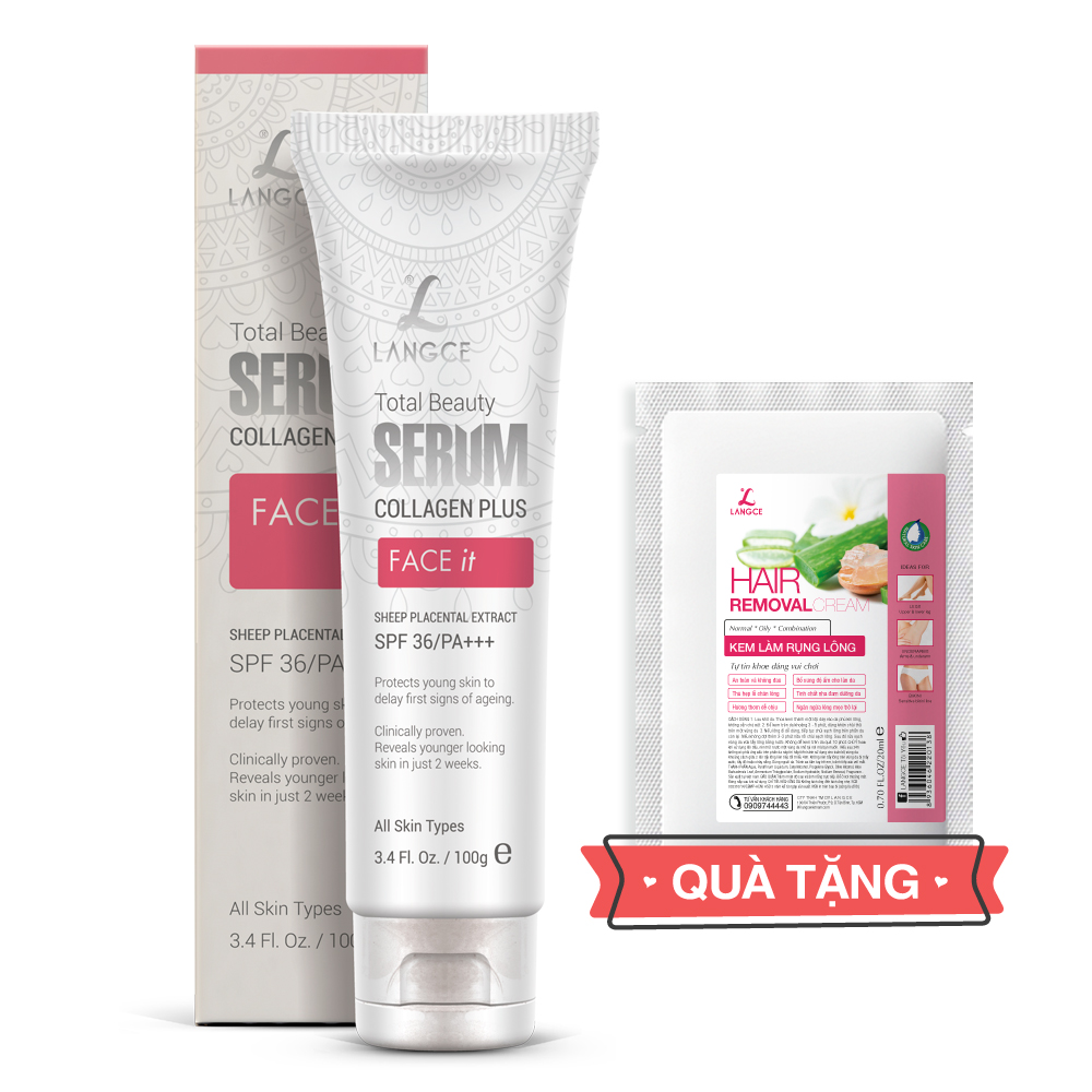 Serum Đẹp Da Collagen+ Face It Dưỡng Trắng Da, Giữ Ẩm, Mềm Mịn 100ml TẶNG Kem Làm Rụng Lông Trắng Da 20ml LANGCE