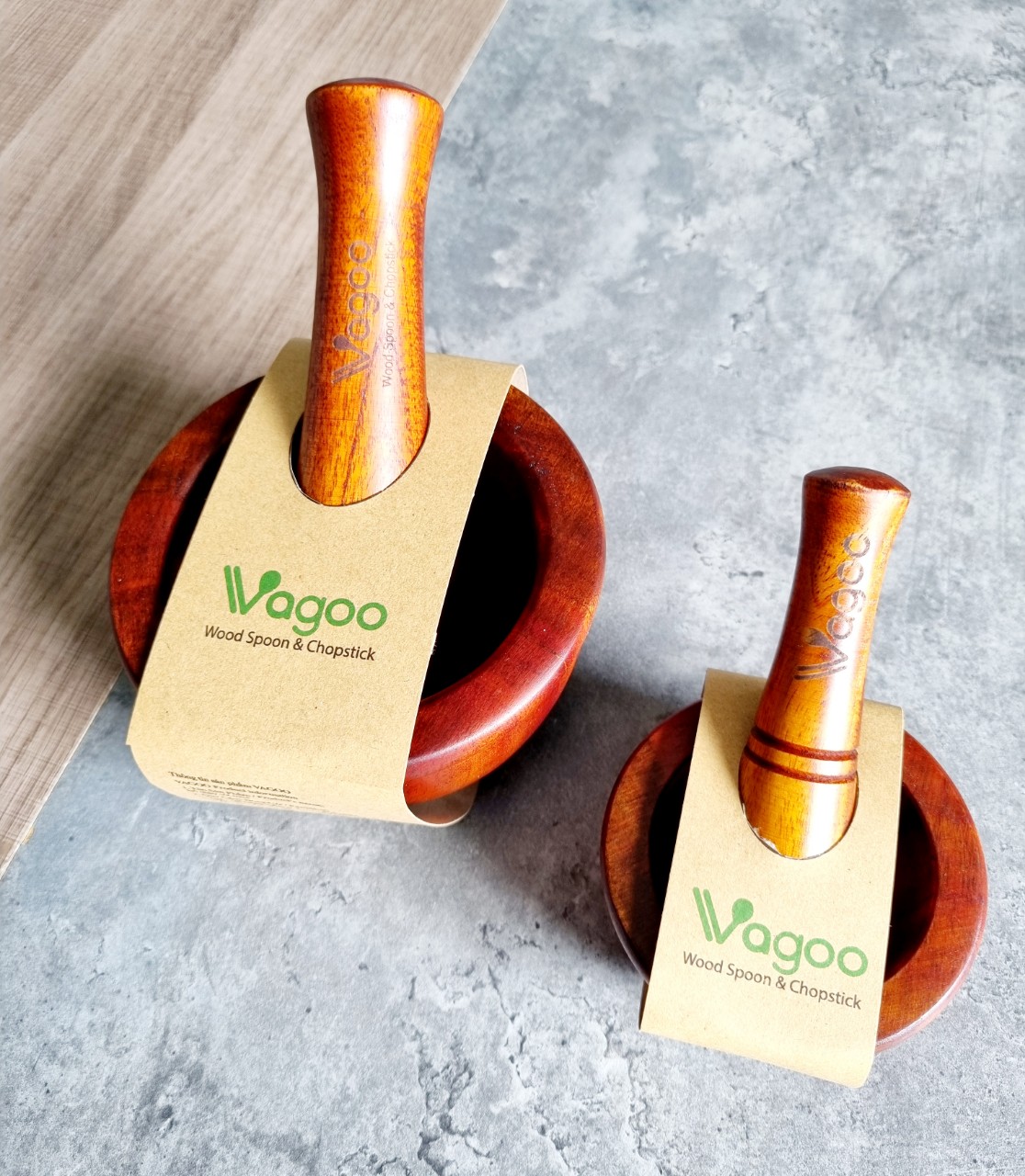 Bộ Chày Cối Làm Bằng Gỗ Xà Cừ - VAGOO - Làm Thủ Công Chống Thấm, Chống Ẩm Mốc, An Toàn Cho Sức Khoẻ - Hàng Chính Hãng