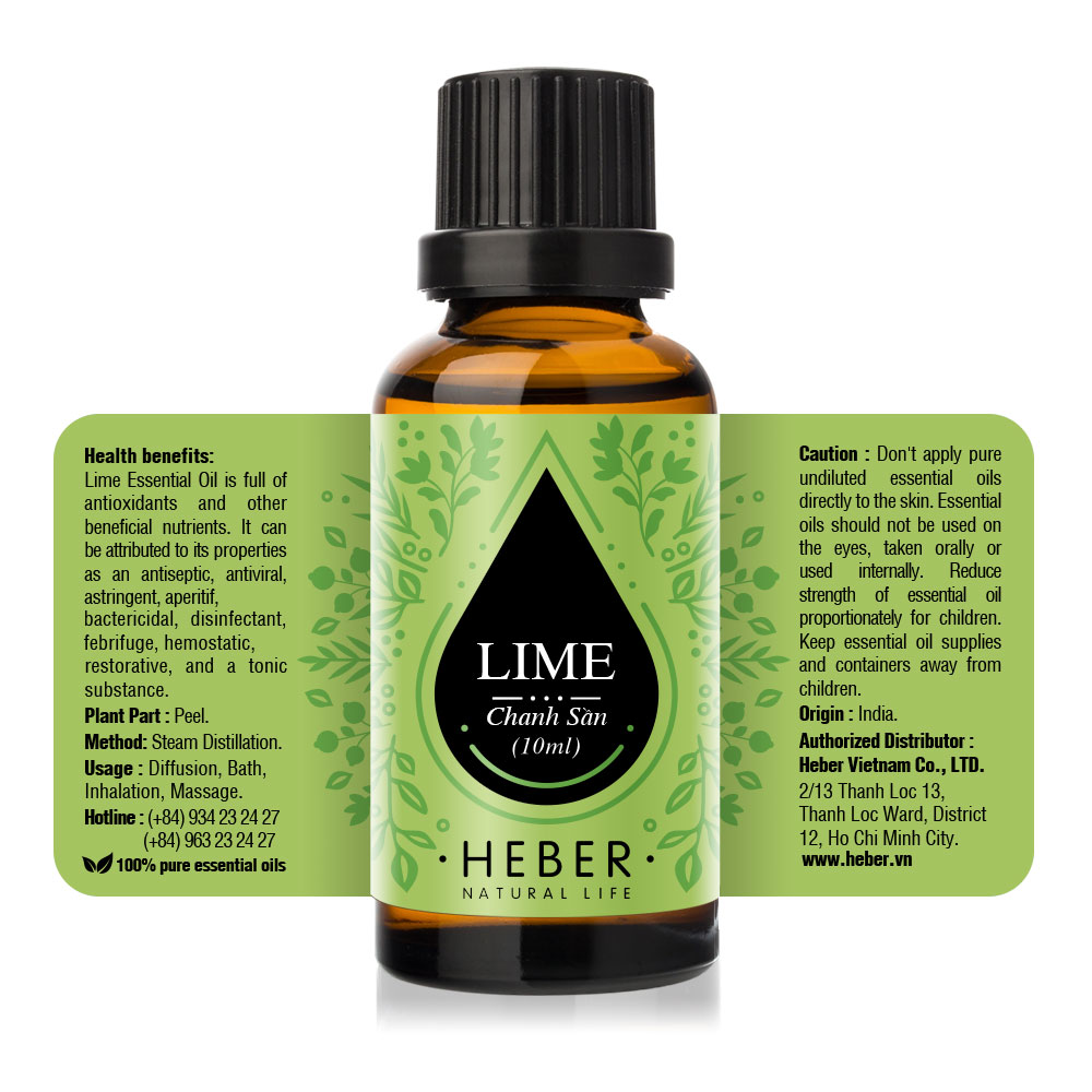 Tinh dầu Chanh Sần Lime Essential Oil Heber | 100% Thiên Nhiên Nguyên Chất Cao Cấp