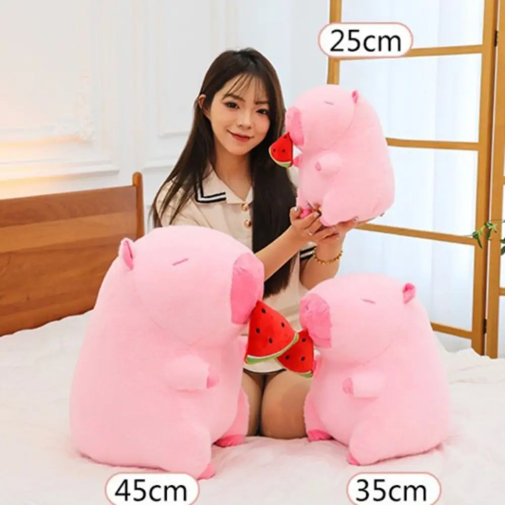 Thú nhồi bông capybara hồng dưa hấu đáng yêu - Size từ 30cm đến 50cm - Gấu bông chuột lang ăn dưa hấu có thể kéo được - Móc khoá gấu bông Capybara