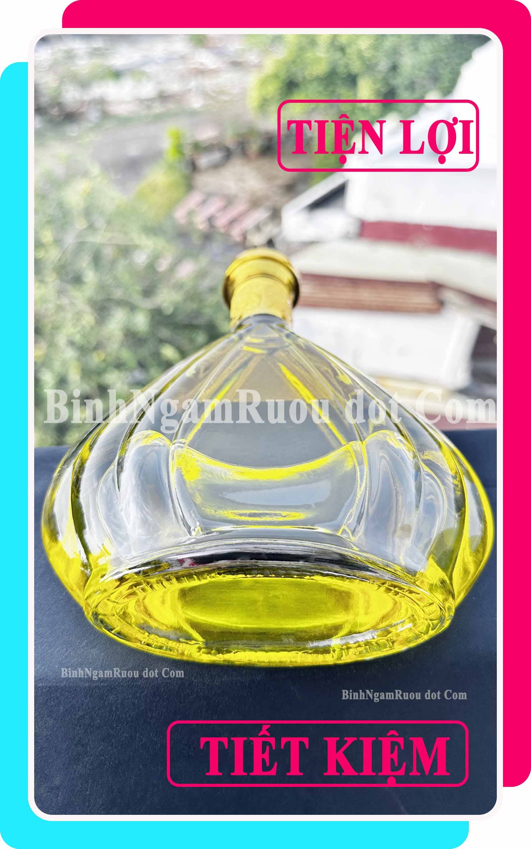 C32 Chai Đựng Rượu XO Quạt Nắp Vàng 500ml - Đẹp Cao Cấp - Nắp Kín Thủy Tinh Trong - Tặng Biếu Sang Trọng
