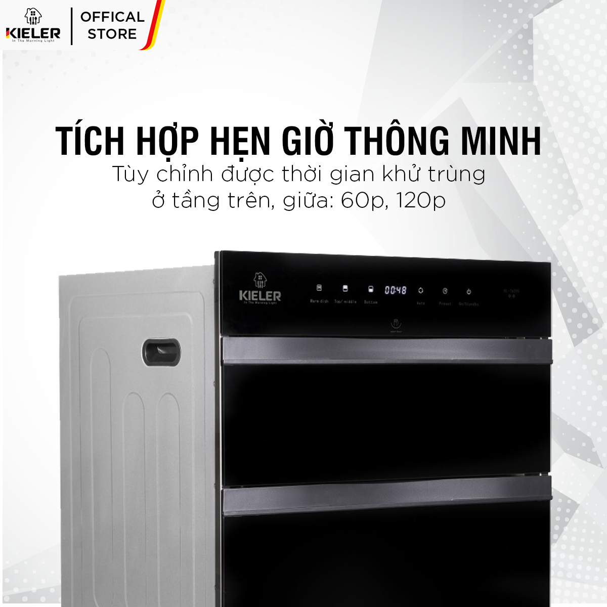 Tủ tiệt trùng âm tường Kieler KL-TA595 công nghệ khử trùng, làm sạch đồ dùng bếp bằng ozone và tia UV - Hàng Chính Hãng