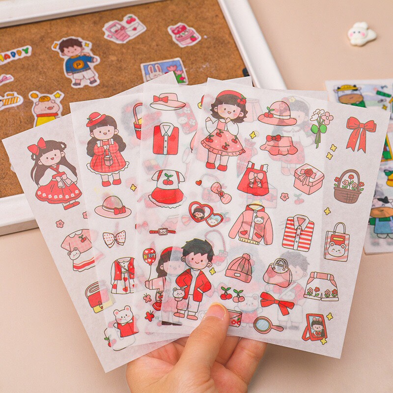 Set 4 Tấm Sticker Xinh Dễ Thương Hình Dán Cute Stickers Trang Trí Sổ Tay Dán Mũ Bảo Hiểm điện thoại siêu đẹp