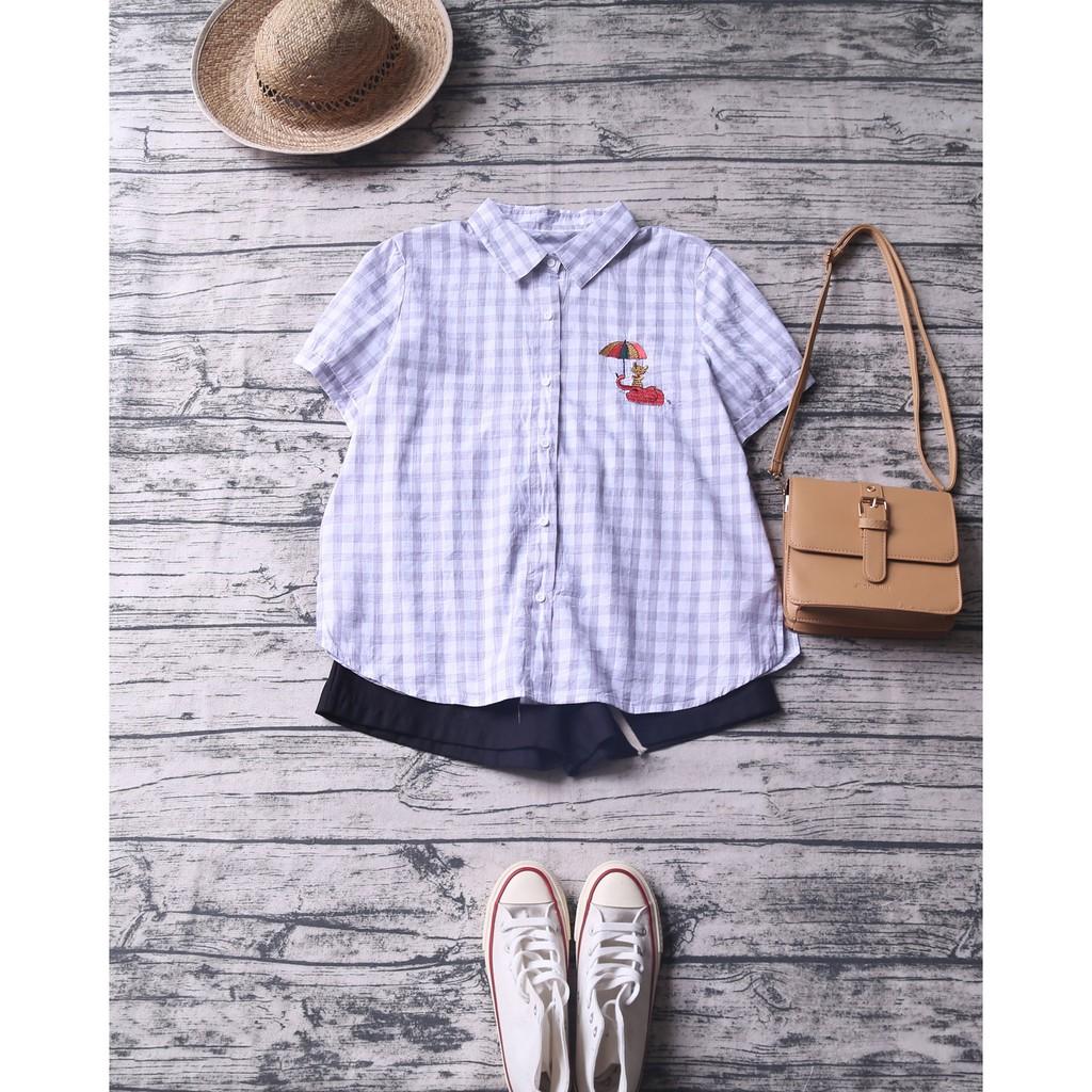 ÁO SƠ MI CARO HỌA TIẾT THÊU XẺ VẠT