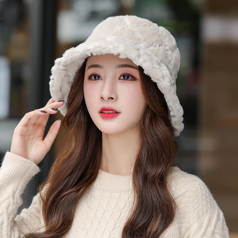 Mới Lông Thỏ Ấm Lưu Vực Nón Mùa Đông Bộ Ngoài Trời Thời Trang Xu Hướng Đồng Màu Làm Dày Hơn Người Cá Nón