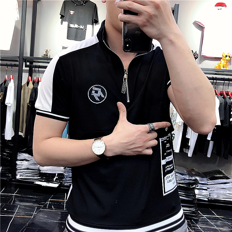 Áo thun nam cổ trụ cao cấp TC với chất cotton co dãn, khóa kéo logo đính hạt bền đẹp, năng động, trẻ trung-961