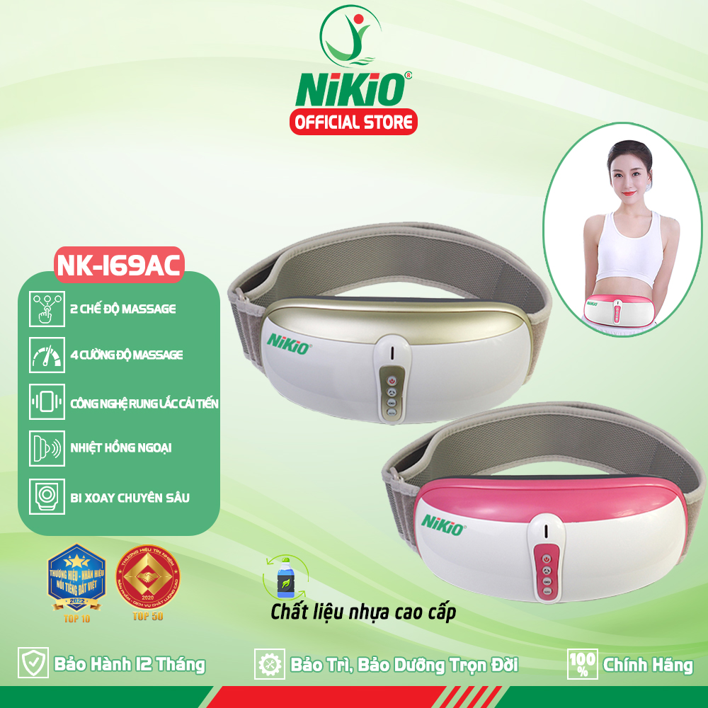 Đai (Máy) Massage Bụng Nikio NK-169AC - Công Nghệ Rung Lắc Kết Hợp Bi Độ Xoay 360 Dây Ấn Thế Hệ Mới, Mát Xa Thư Giãn, Làm Săn Chắc Cơ Bụng Nhanh - Vỏ Nhựa Bền Bĩ