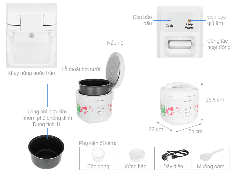 Nồi cơm nắp gài Panasonic 1 lít SR-MVN10FRAX - Hàng chính hãng