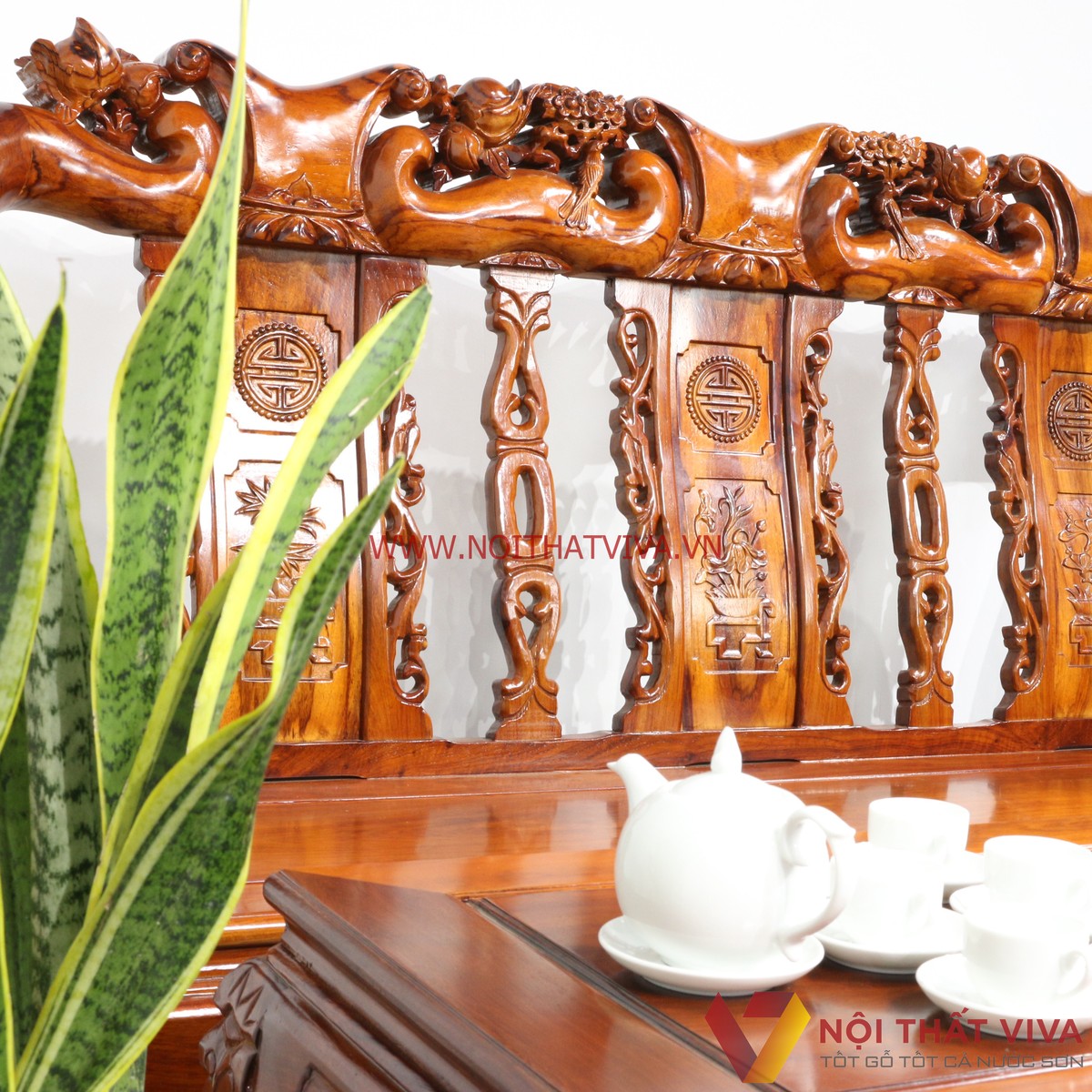 Bộ Bàn Ghế Salon Gỗ Hương Chạm Đào 6 Món Tay 10