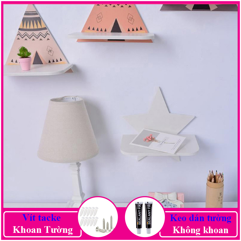 Kệ treo tường trang trí không cần khoan, chất liệu gỗ nhựa cao cấp màu trắng, decor không gian sống - a23