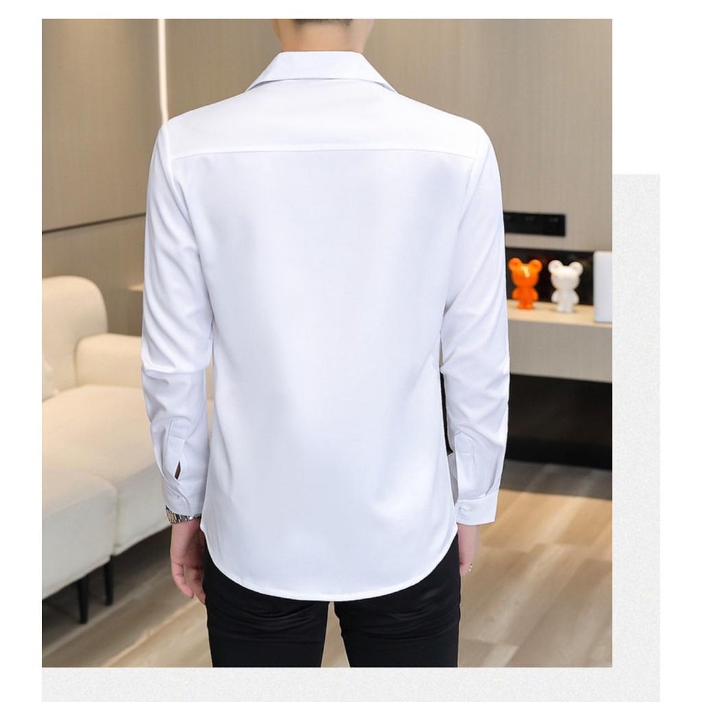 Áo sơ mi, áo nam cổ vest hình thêu tinh tế trẻ trung phong cách Hàn Quốc chất vải mềm đứng form N53