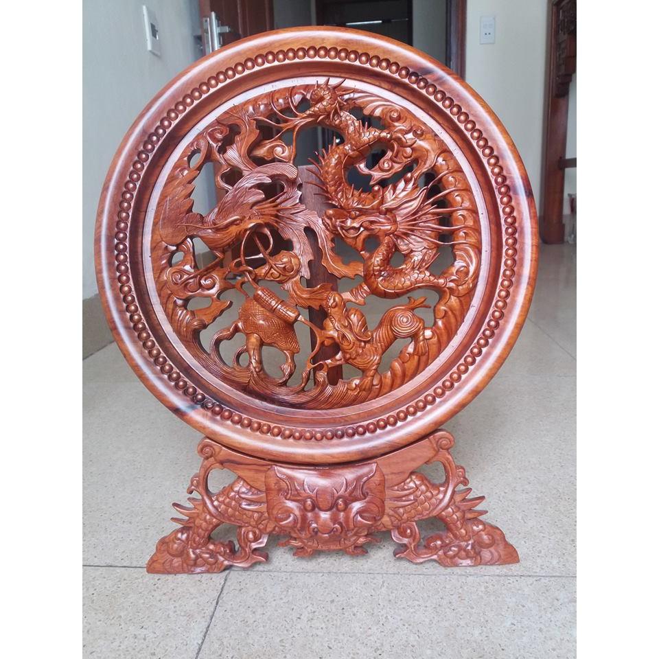 Tranh -đĩa gỗ -tứ linh gỗ hương đường kính 40cmx40cm cao 50cm