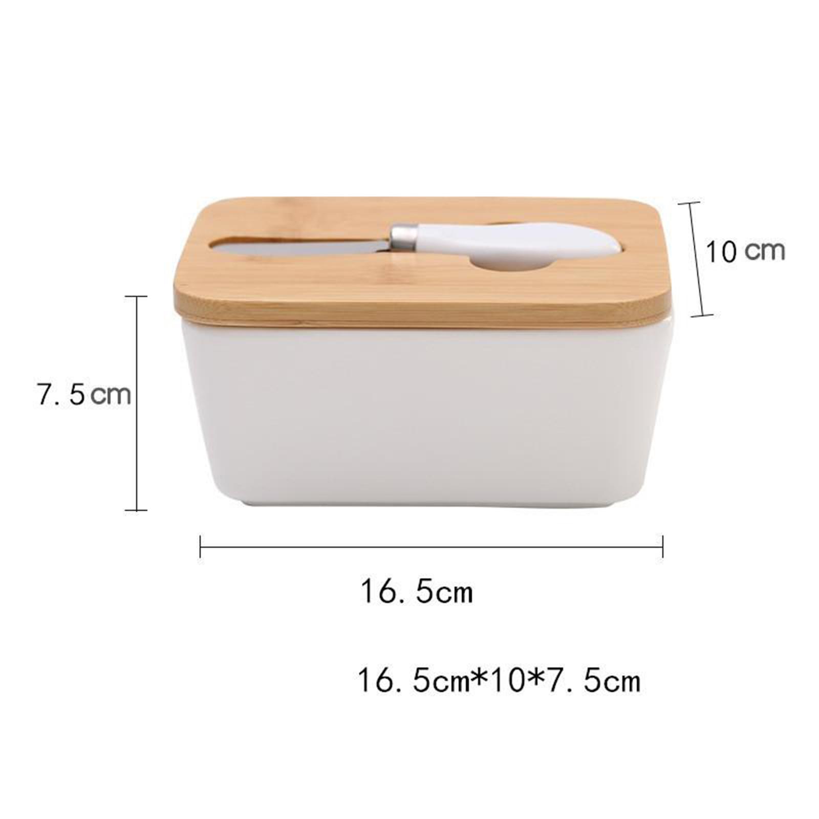 Ceramic Butter Dish Keeper with Wooden Lid and Steel Knife