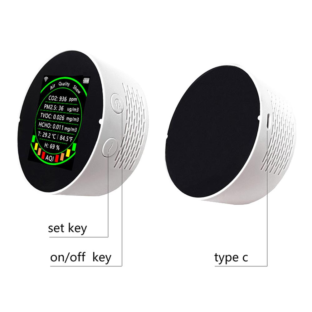 Tuya Wifi 7in1 Multifunctional Air Quality Meter PM2.5 CO2 TVOC HCHO AQI Temperature Humidity Tester Portable Color Display Carbon Dioxide Detector with Alarm Threshold Function