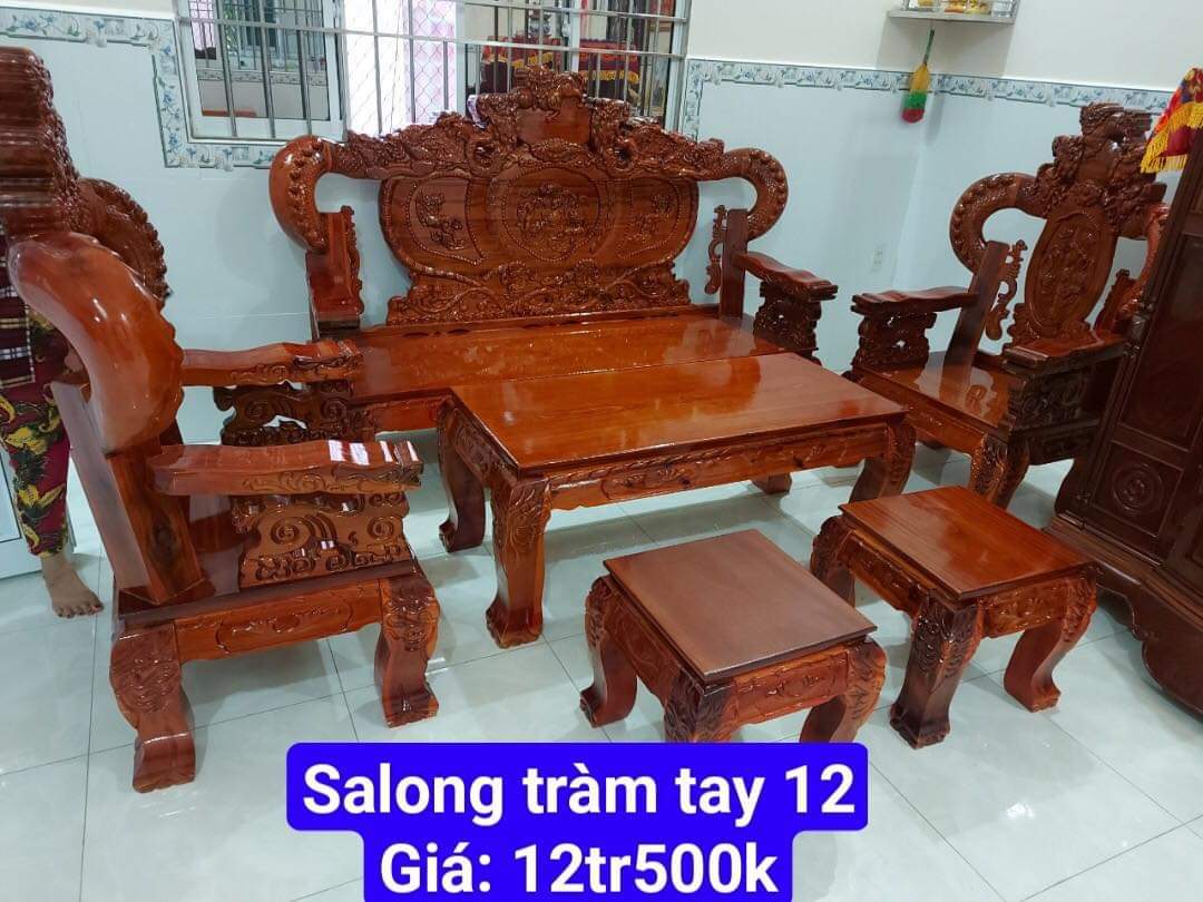 Bộ Salon Rồng tay 12 gỗ Tràm 6 món.Bộ bàn ghế phòng khách