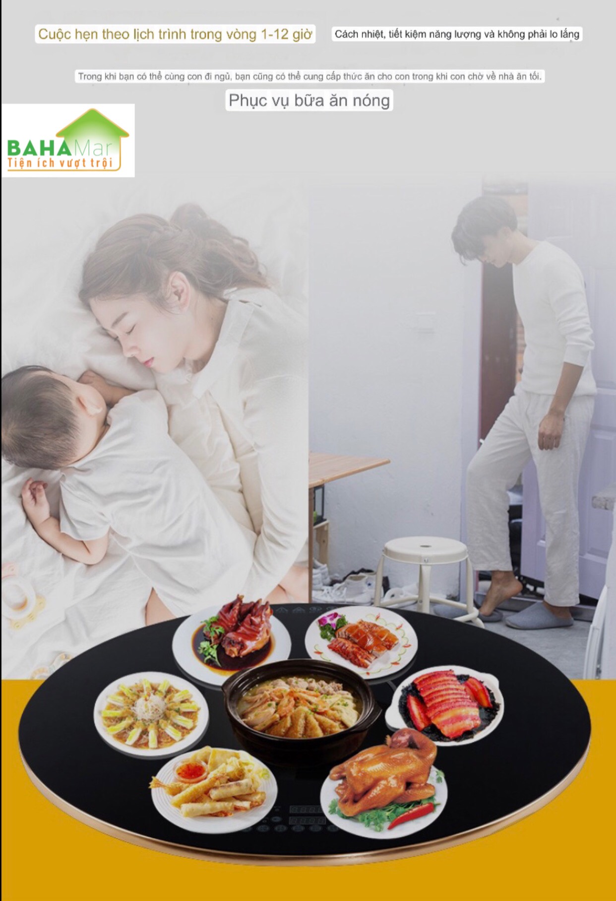 MÂM 80CM GIỮ ẤM MÓN ĂN SUỐT BỮA VÀ TÍCH HỢP KÈM BẾP NẤU LẨU Ở GIỮA CÓ THỂ XOAY TRÒN "BAHAMAR" Vừa giữ ấm thức ăn trong bữa vừa đun nấu tại bàn